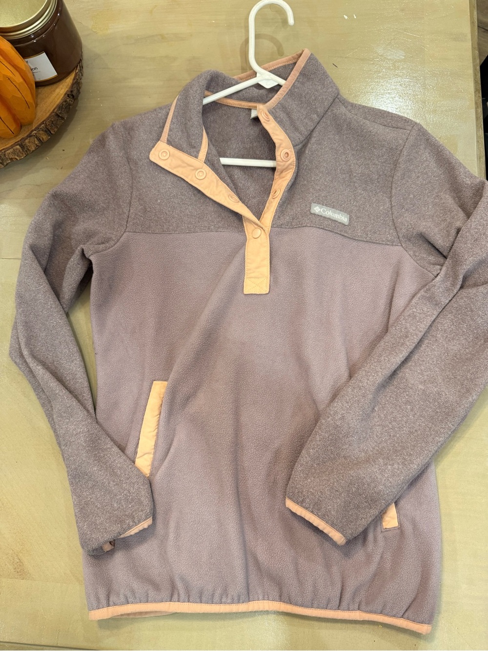 Columbia Mauve and Peach Snap-Front Fleece Pullover